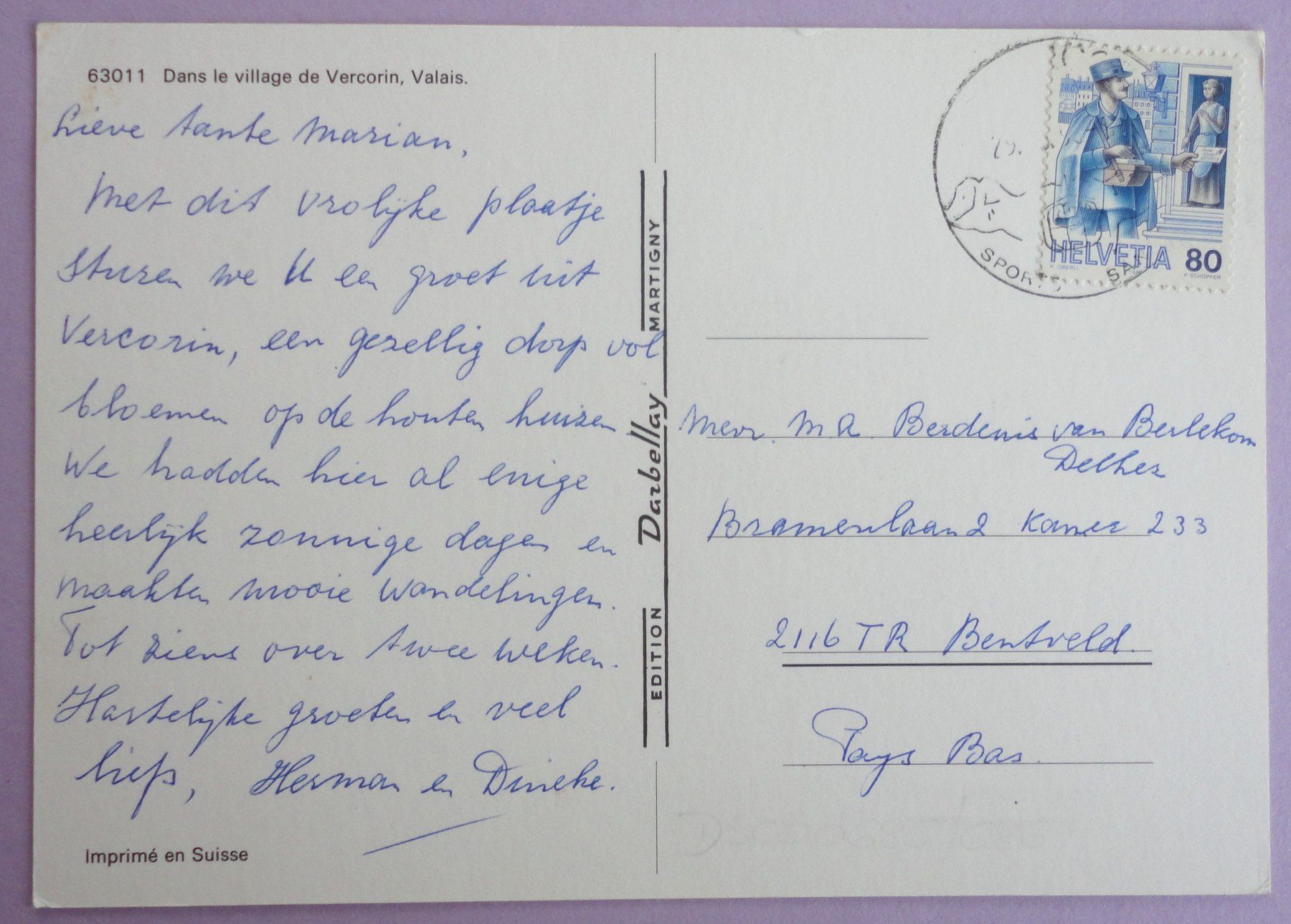Cartoline postali: Dans le village de Vercorin, Valais – Usato da Fétigny venduto da Billy2miny 1