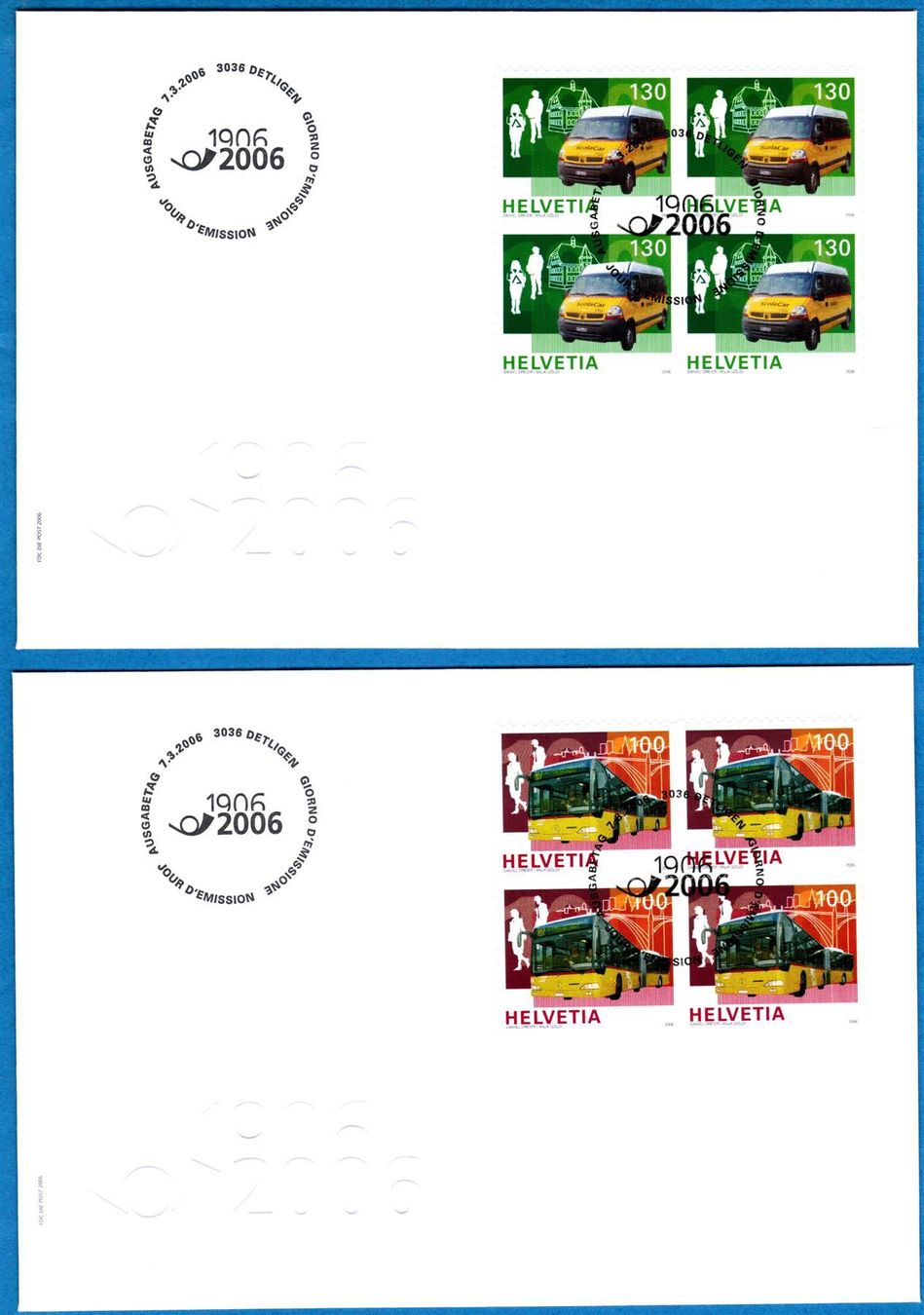 Alle Briefmarken: 2006  4 Block  FDC   Postauto CH    SBK 72.0 – Gebraucht aus Mellingen von Ginger