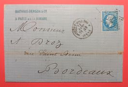 FRANKREICH, FALTBRIEF, PARIS NACH BORDEAUX 1865