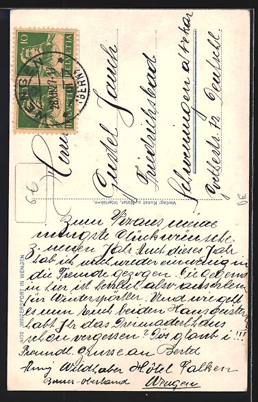 Cartoline postali: AK Wengen, Teilansicht mit Skiläufern – Usato da Berlin venduto da bartko-reher 1