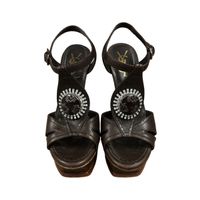 YSL Brown Leather Rhinestone Heels - Size 37 - Chic!