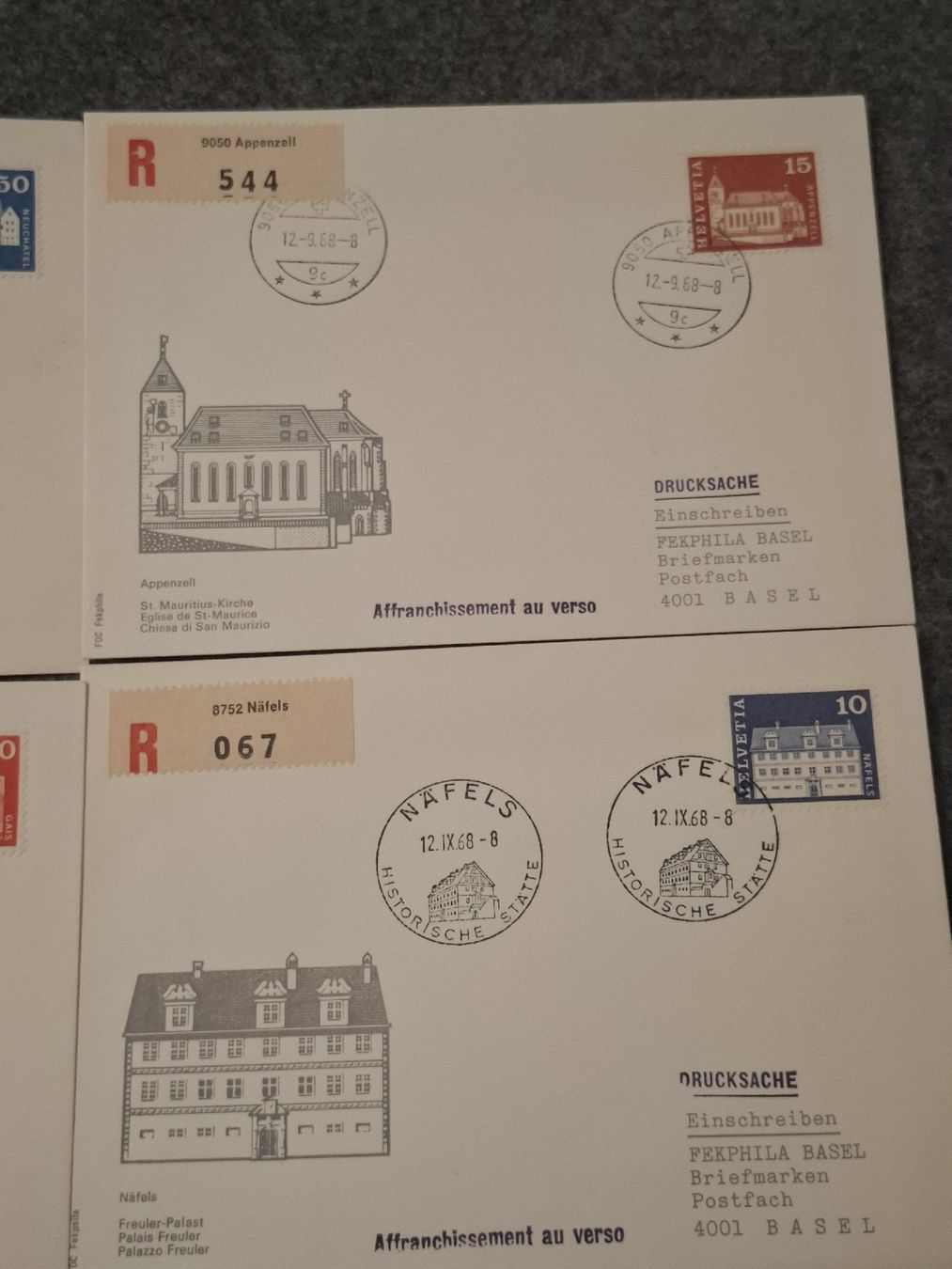Tutti i francobolli: 4 Belege Schweiz/ Lot 7 ab 1 CHF – Usato da Basel venduto da Swiss_phil_Auktion 2