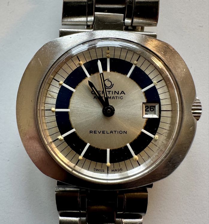 Montre Certina Revelation Automatique Vintage Années 70 - Cadran Bleu Acier - Occasion