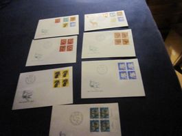 PJ 1965 FDC Serie und 4er Block davon 4 mit Tabs