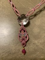 💖 Collier pampille vintage & tourmalines roses – Macramé