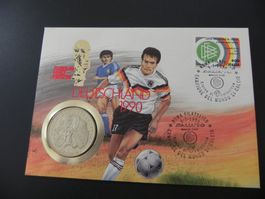 Isle of Man 1 Crown 1990 - Münzbrief Fussball WM Italia 1990