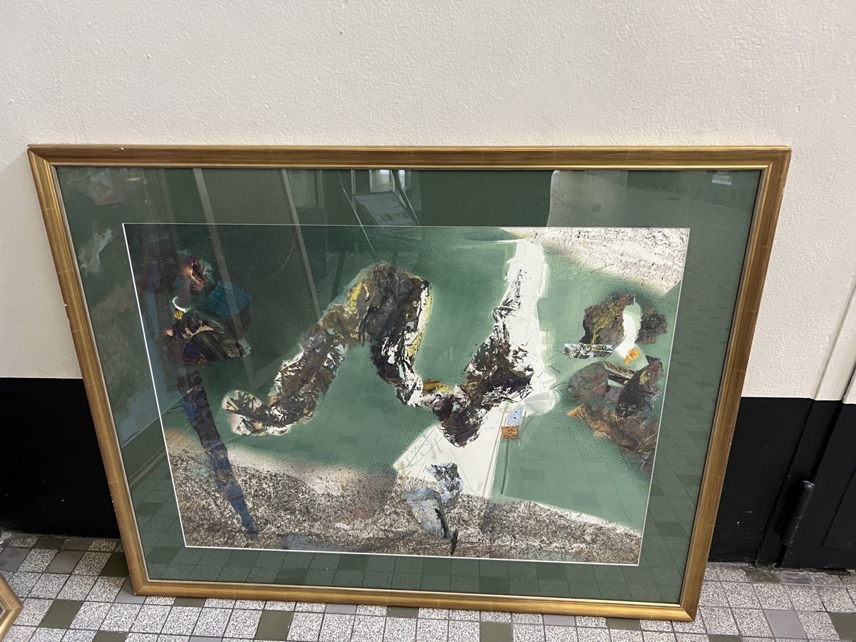 Gemälde: Tableau Abstrait  avec Cadre Doré, Chic! – Gebraucht aus Genève von Qanil77