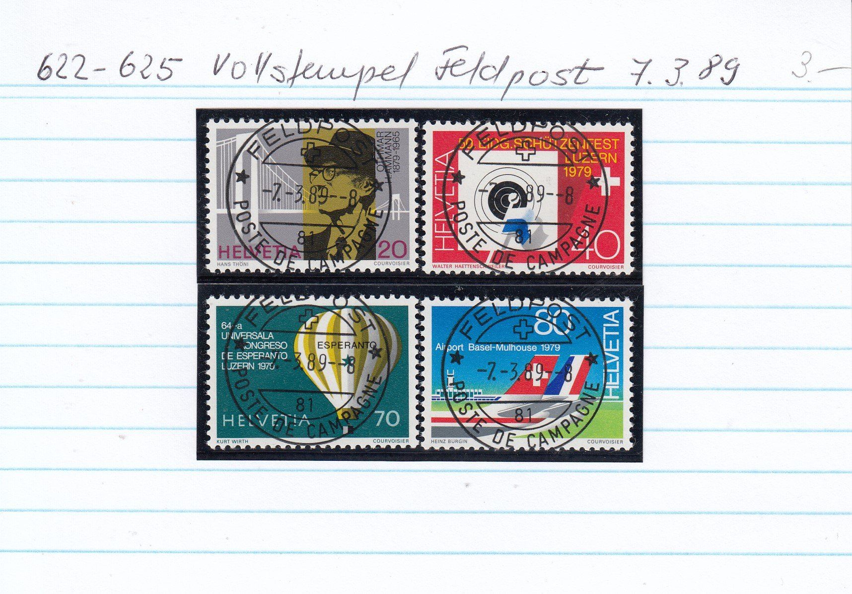 Tutti i francobolli: 622-625 Vollstempel Feldpost 7.3.89 – Usato da Spreitenbach venduto da Lienbi01 1