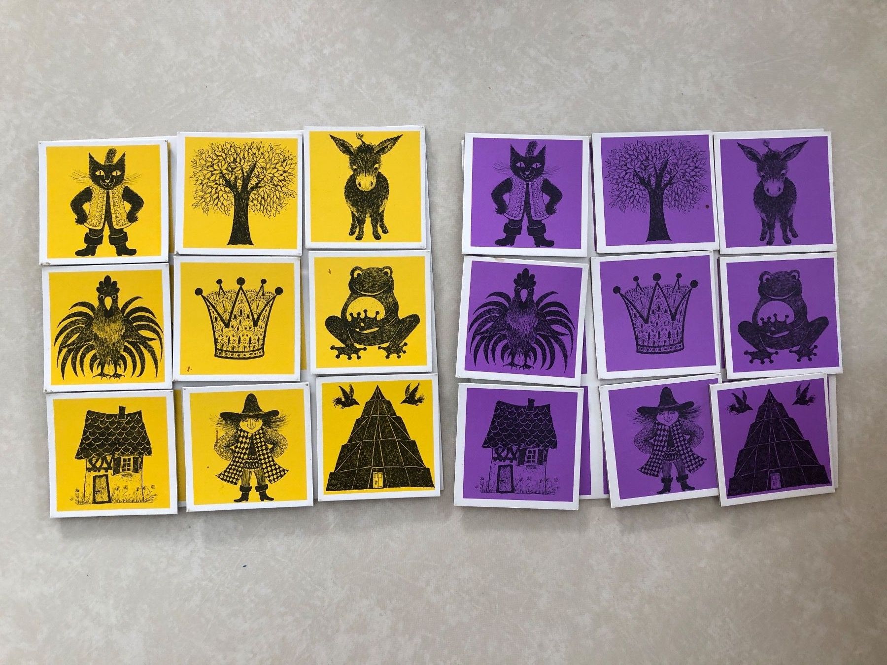 Spiele: Kärtchen auf Karten, mit gl. Sujet+Farbe, Puzzles Rückseite – Gebraucht aus Balzers von Bastlerherz 2