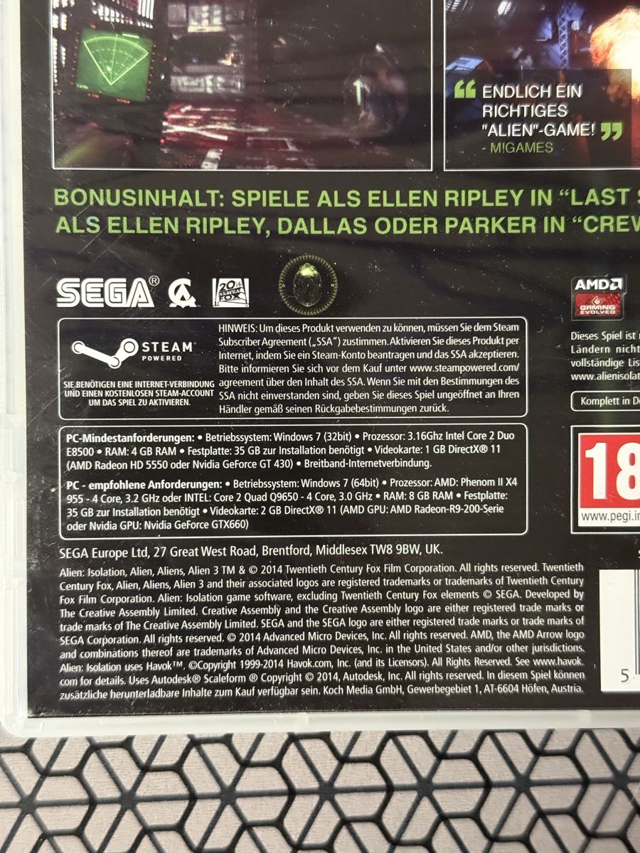 Spiele: Alien Isolation - Ripley Edition - PC Spiel – Gebraucht aus Basel von Gamebeard 2