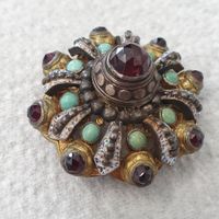 Antike Brosche mit Granat und Türkis, Vintage Schmuck