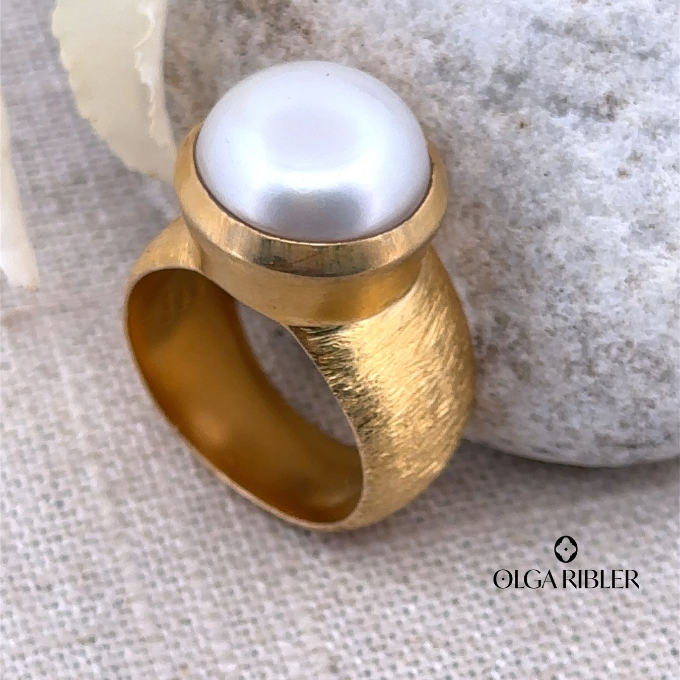 Olga Ribler Anelli: Silberring vergoldet mit Perle, Gr.60 – Nuovo (secondo la descrizione) da Luzern venduto da MonikaS03 4