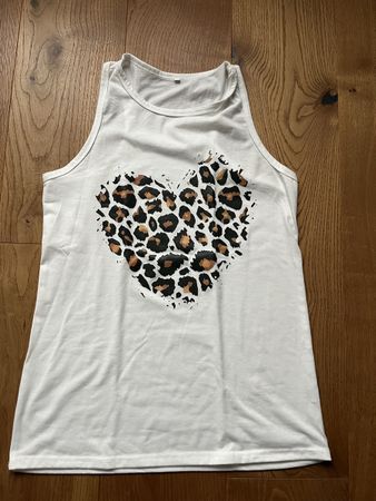 Weisses Tanktop, Shirt mit Leo Print, Leopard - M