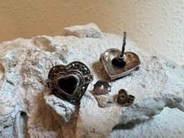 antik Ohrstecker Pforzheim Wimmer & Riet - Silber Onyx Pyrit