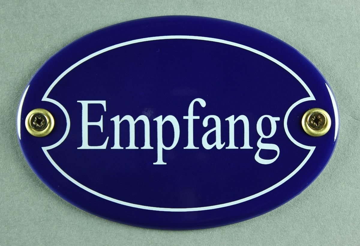 Insegne: Emailleschild oval-EMPFANG-BLAU – Nuovo e nell'imballaggio originale da Rupperswil venduto da big-one-sale