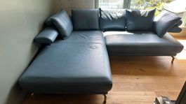 Dieter Knoll ECKSOFA Echtleder Blau/Grau