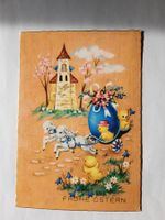 Osterkarte mit Lamm und Küken, Ansicht Kirche
