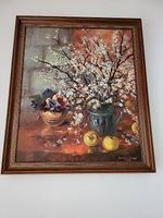 Tableau "Fleure blanche, pensée et pomme" signé G. Daniel