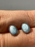 S925 Stift, Larimar-Ohrringe, Edelstein-Ohrringe
