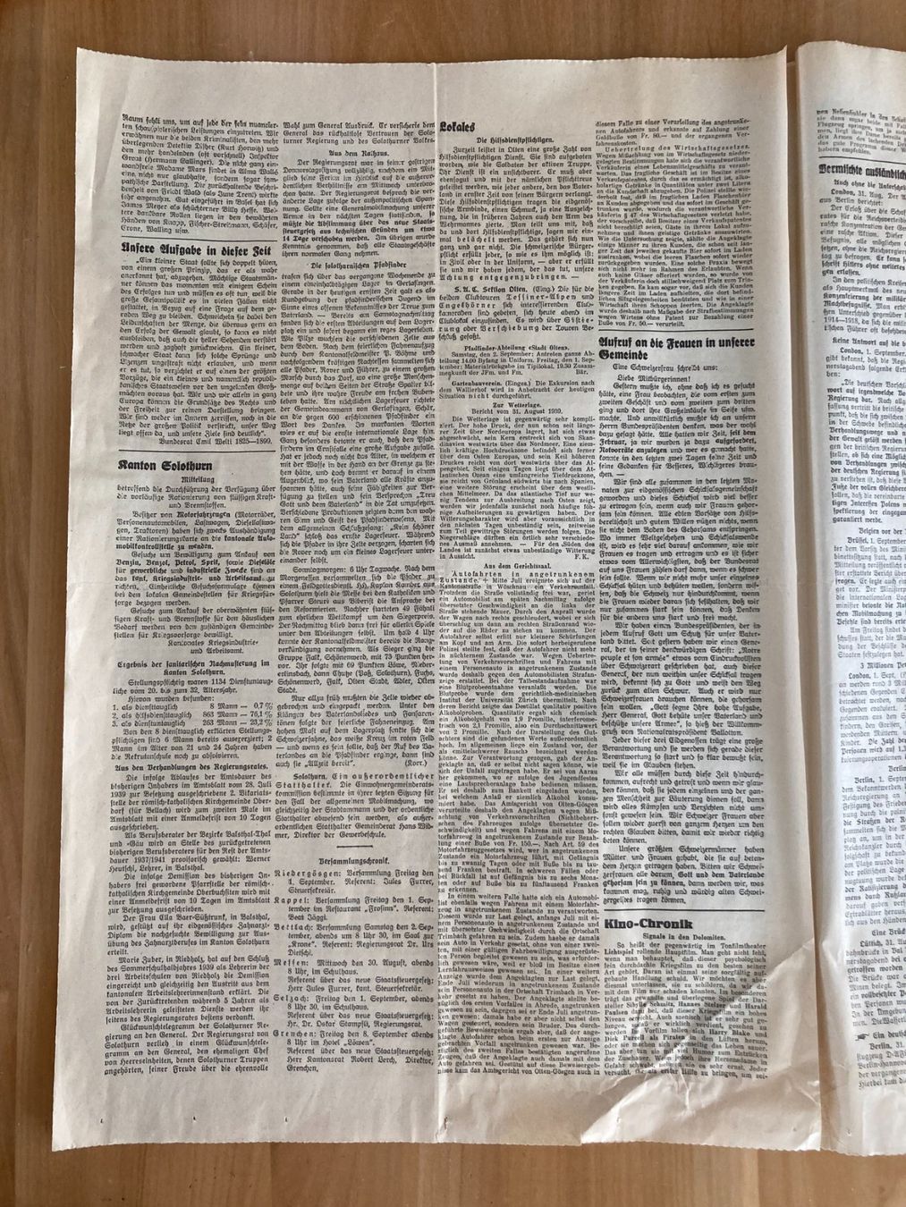 Riviste & Magazine: Oltner Tagblatt , Freitag 1. September 1939 – Usato da Subingen venduto da ArtBead 5