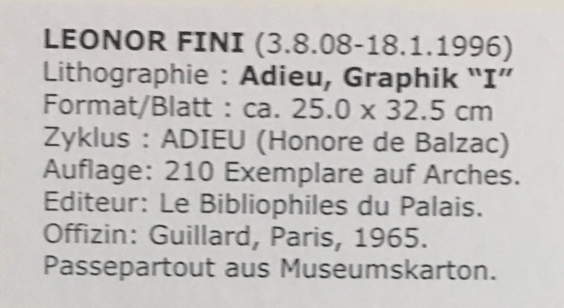 Grafica & Litografie: Leonor Fini "Adieu I" – Usato da Nennigkofen venduto da Sommersonnen 3