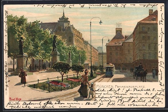 Cartoline postali: Paul Hey: München, Strassenbahn am Prom – Usato da Berlin venduto da bartko-reher