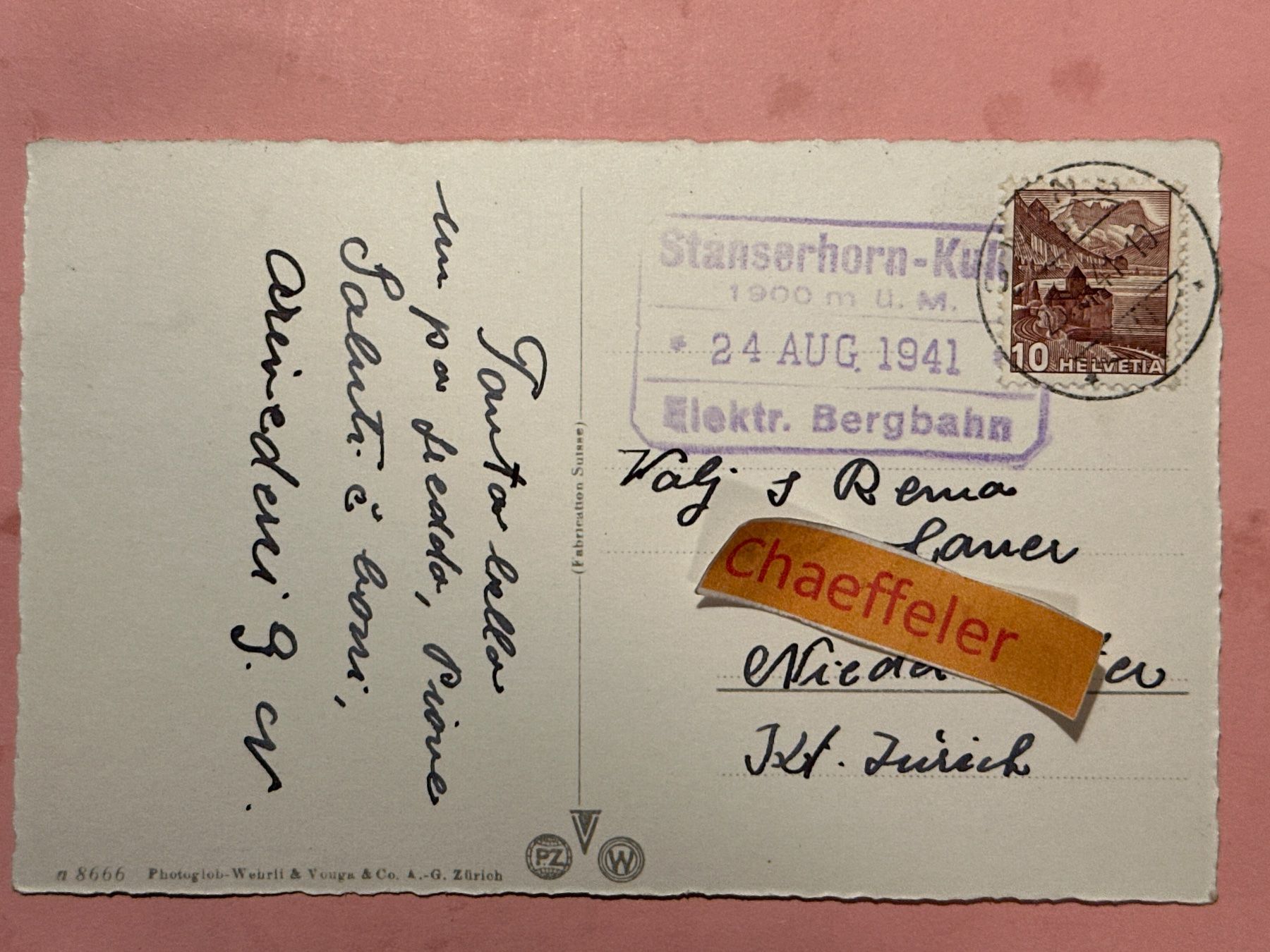 Cartoline postali: 1941 Stanserhorn mit Vierwaldstättersee – Usato da Zürich venduto da Chaeffeler 1