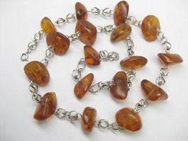 Antik Vintage Bernstein Kette Silber 835  / 58 cm
