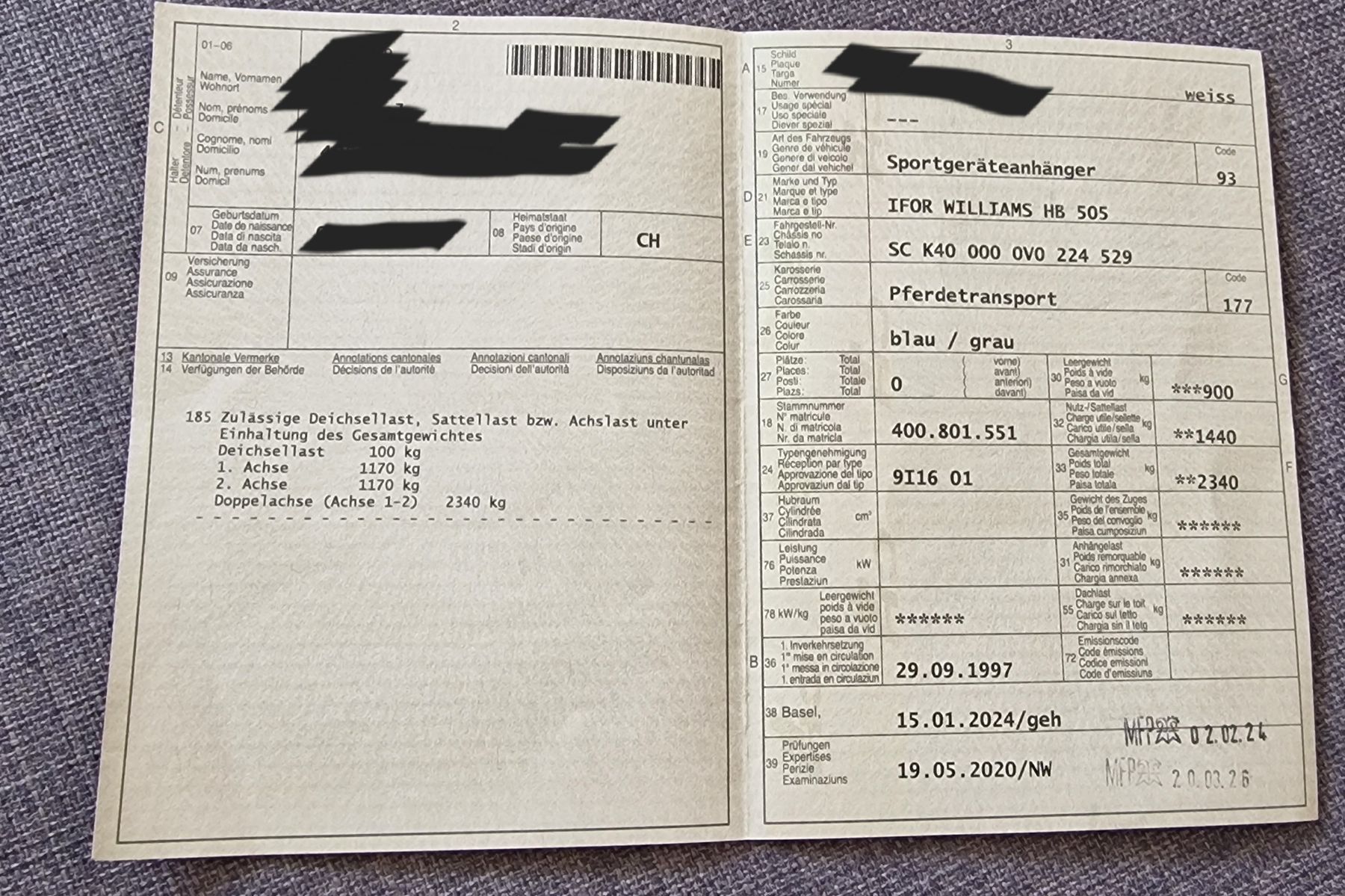 Ifor Rimorchi: IFOR Williams HB 505 Anhänger – Usato da Basel venduto da Felis29 9