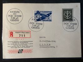 R-Satzbrief 1945 mit Flugpost BM von Genf nach Olten