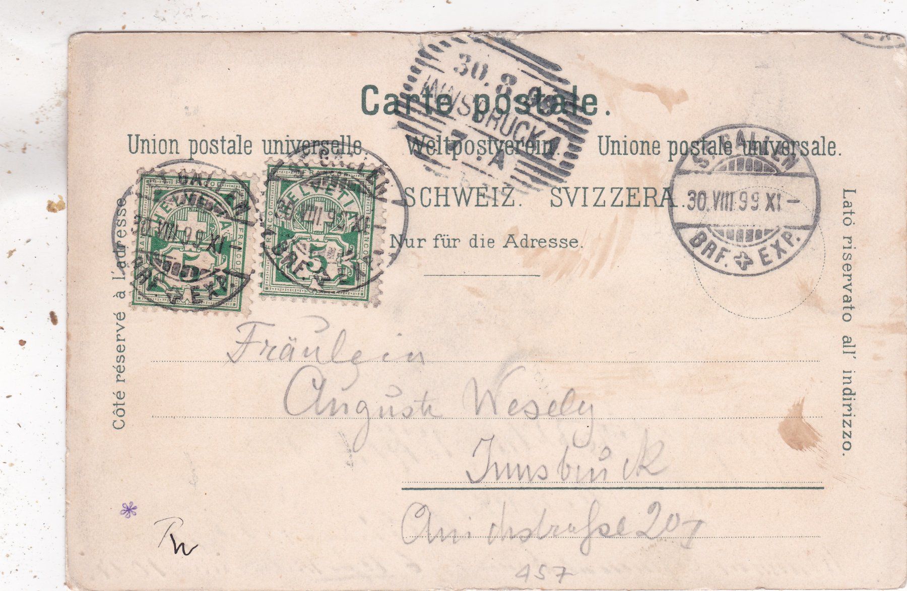 Cartoline postali: St. Gallen 1899 – Usato da Herisau venduto da Lisegrat2008 1