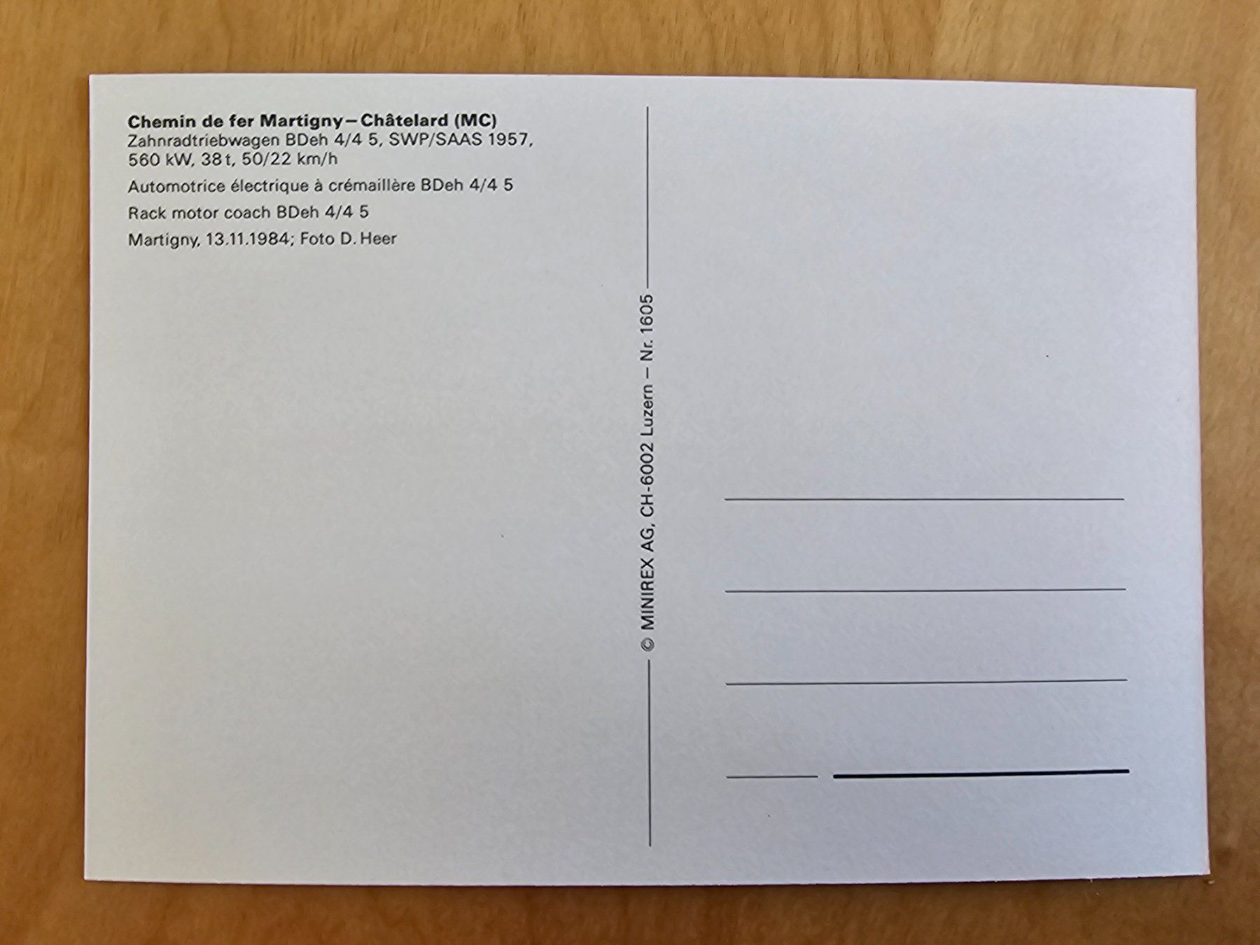 Cartoline postali: Postkarte Martigny - Châtelard Zahnradtriebwagen BDeh 4/4 5 – Nuovo (secondo la descrizione) da Matten venduto da MEFEZ 1
