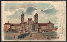 Litho Einsiedeln, Klosterkirche mit Proz