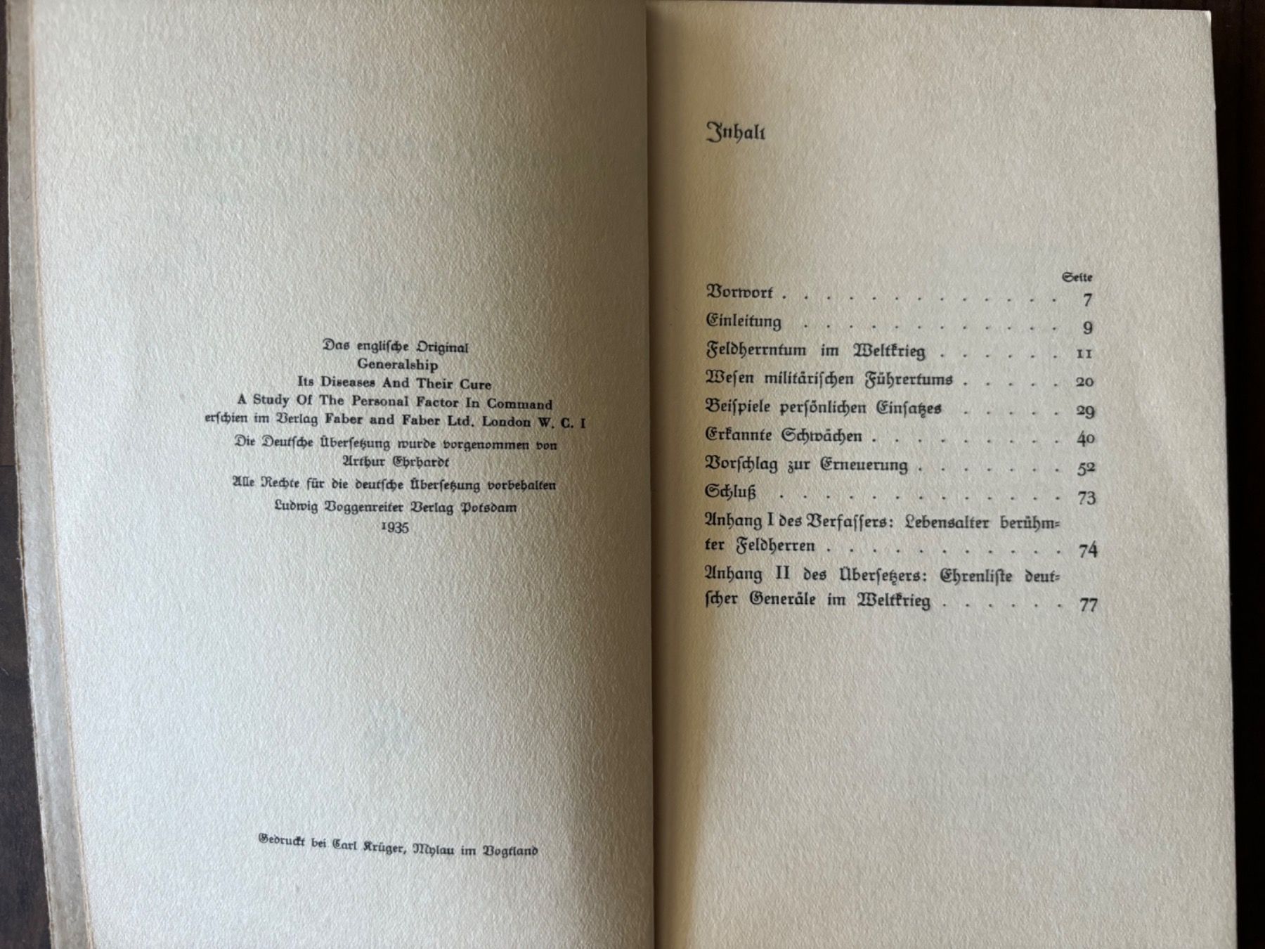 Bücher: Militaria J.F.C. Fuller: "Generäle von morgen" 1935 – Gebraucht aus Speicher von CH-Schatzkammer 1