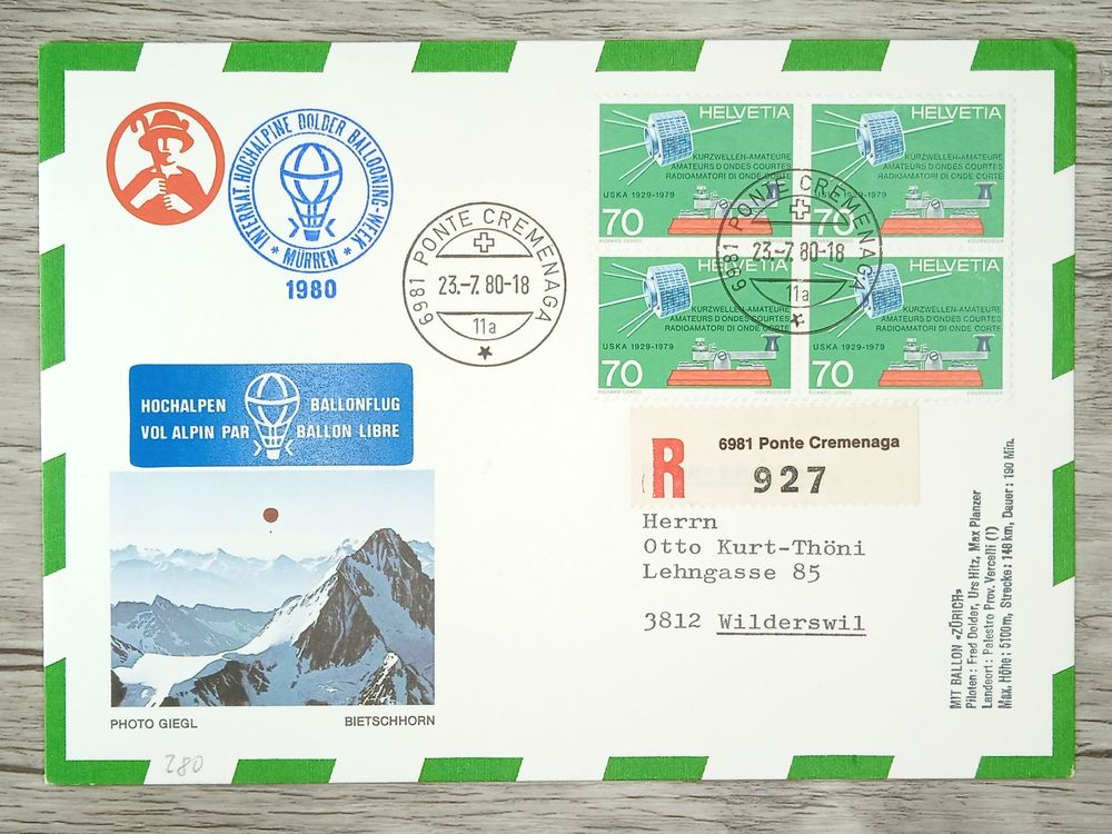 TR13 Enveloppe + Timbre Suisse 1980 Ballon Theme (Gebraucht) in Cousset ...