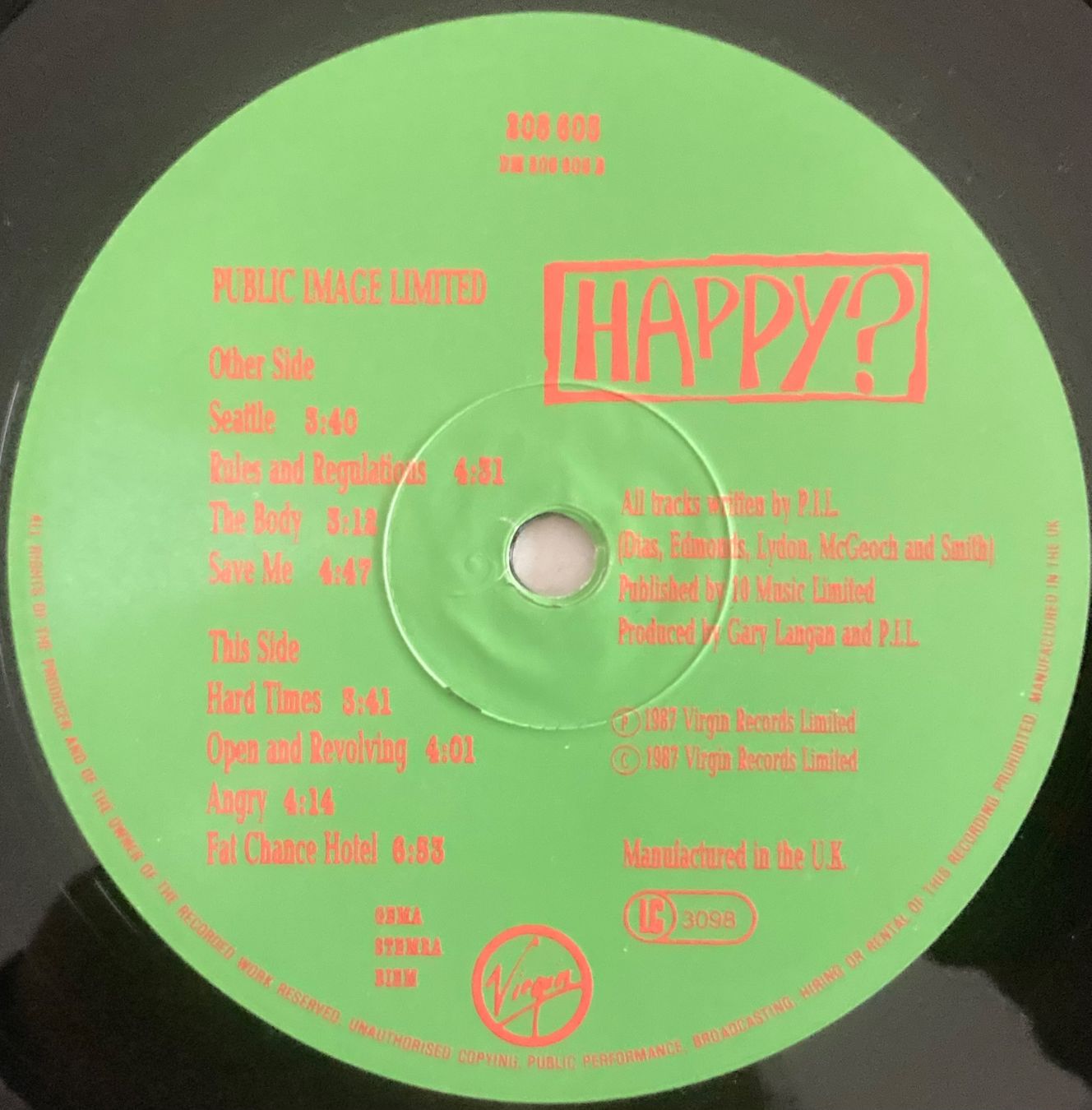 Schallplatten: PUBLIC IMAGE LIMITED - HAPPY? – Gebraucht aus Poliez-Pittet von Newtown-Records 3