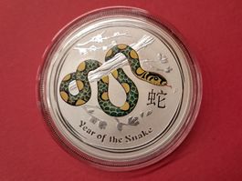 1 OZ UNZE SILBER LUNAR 2 2013 YEAR OF THE SNAKE farbig rar