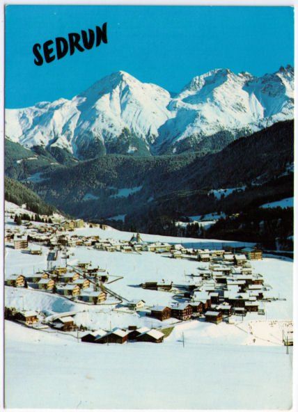 Cartoline postali: Sedrun & Chamischolas mit Piz Muraun, Piz Cazirauns, ... – Usato da Binningen venduto da Mountainrider