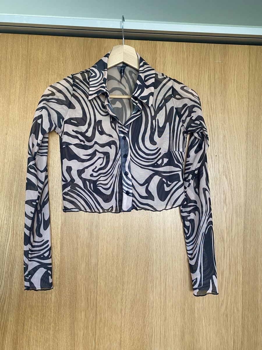 Langärmliges crop Top durchsichtig mit Zebramuster (Gebraucht) in