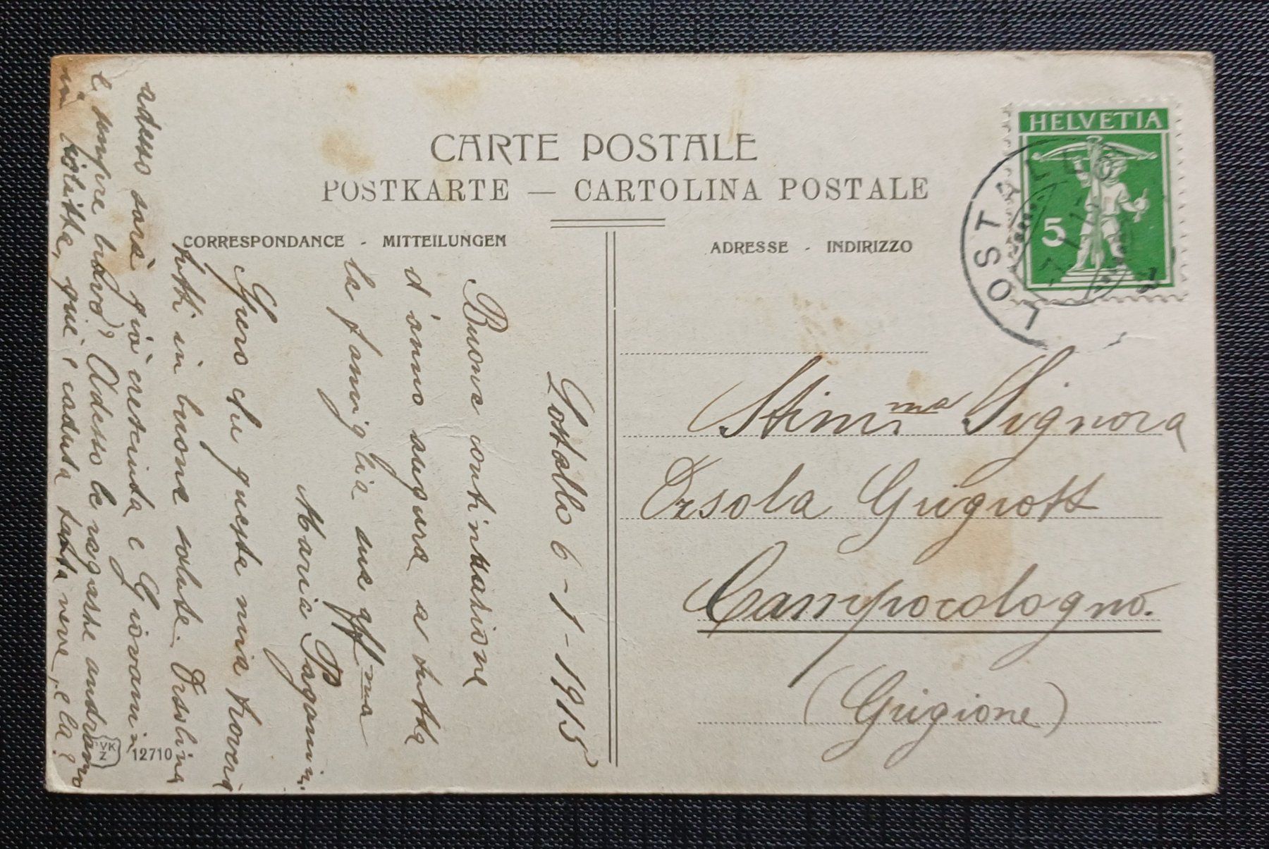Cartoline postali: AK Kirche CABBIOLO 1915 – Usato da Brittnau venduto da simionius 1