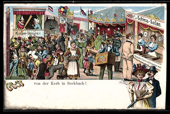 Cartoline postali: Litho Volksfest, Leierkastenmann, Kasper – Usato da Berlin venduto da bartko-reher