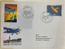 Schweiz 2001 T. Aerophilatelie Doppeldecker Olten Aarau Vig.