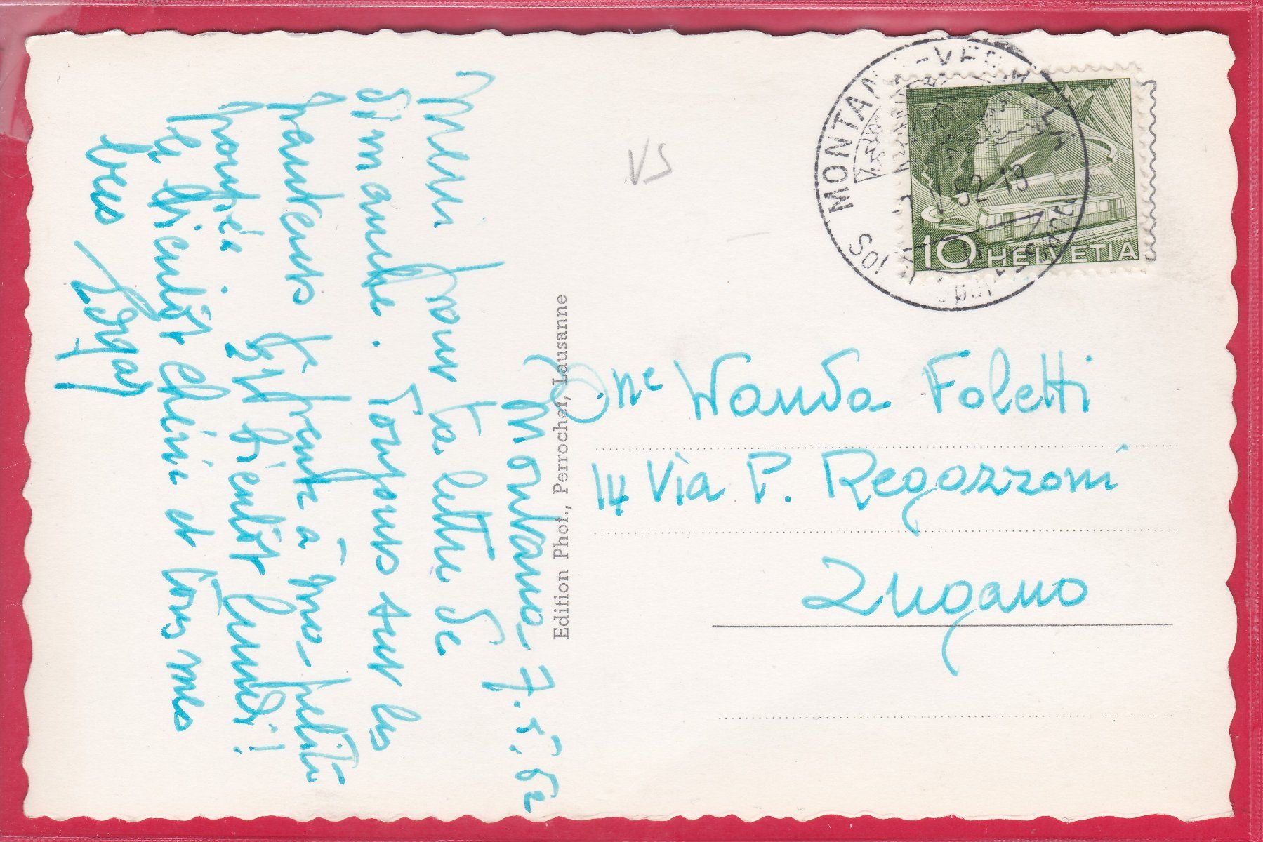 Cartoline postali: MONTANA, 7.5.1952 – Usato da Oberrieden venduto da Gebirgsstelze 1
