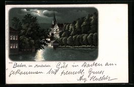 Lithographie Baden, Flusspartie, 1902