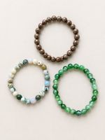 3er-Set Keramikperlen-Armbänder – Natur & Grün – neu