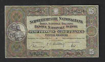 Billets de banque: CH  -  5  Fr.  1947  Gebraucht – D'occasion à Gordola par coinsandnotes