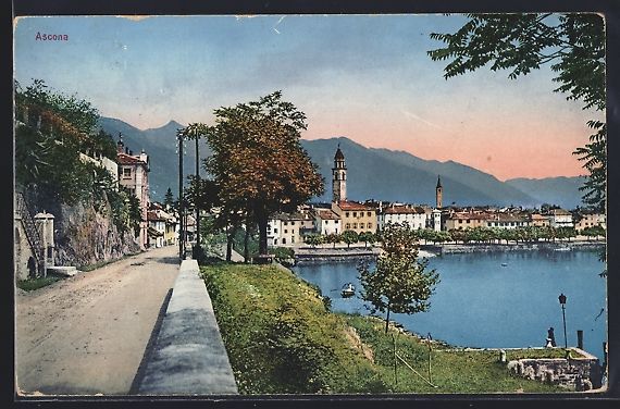 Cartoline postali: AK Ascona, Strassenpartie am See, 1920 – Usato da Berlin venduto da bartko-reher