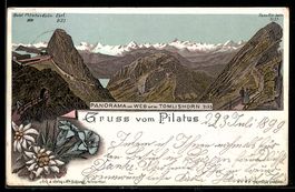 Lithographie Pilatus, Panorama vom Weg auf das Tomlishorn