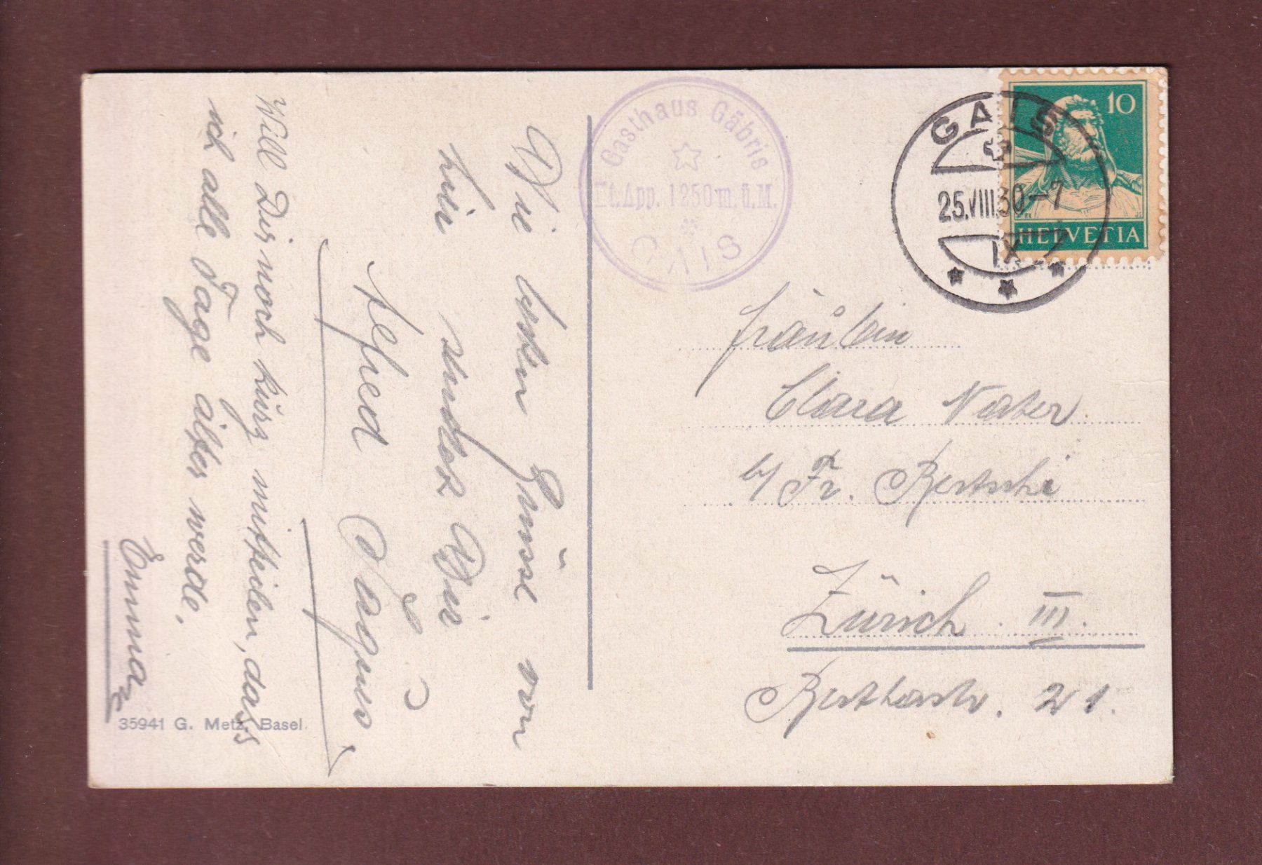 Cartoline postali: GÄBRIS - Nebelmeer - 1930 – Usato da Pully venduto da nicecards-shop 1