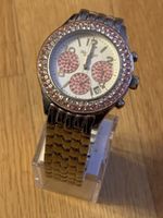 Armbanduhr weiss pink Kristalle Datumfunktion